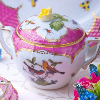 Tea Set for 2 Persons - Rothschild Bird Purple Fish Scale RO-EOP decor. Herend porcelain tableware. Hand painted