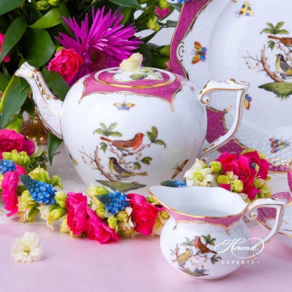 Tea Set for 2 Persons - Rothschild Bird Purple Fish Scale RO-EOP decor. Herend porcelain tableware. Hand painted