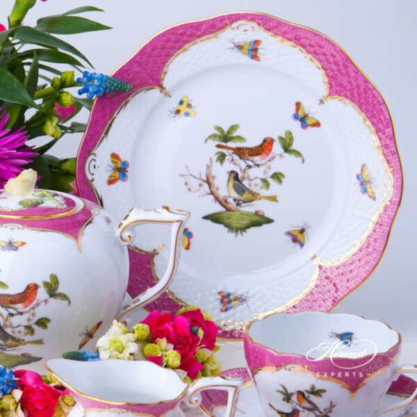 Tea Set for 2 Persons - Rothschild Bird Purple Fish Scale RO-EOP decor. Herend porcelain tableware. Hand painted