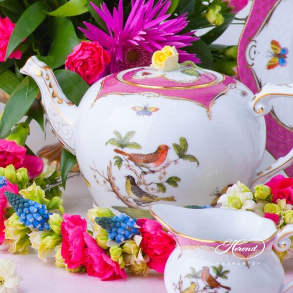 Tea Set for 2 Persons - Rothschild Bird Purple Fish Scale RO-EOP decor. Herend porcelain tableware. Hand painted