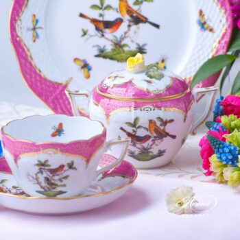 Tea Set for 2 Persons - Rothschild Bird Purple Fish Scale RO-EOP decor. Herend porcelain tableware. Hand painted