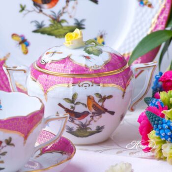 Tea Set for 2 Persons - Rothschild Bird Purple Fish Scale RO-EOP decor. Herend porcelain tableware. Hand painted