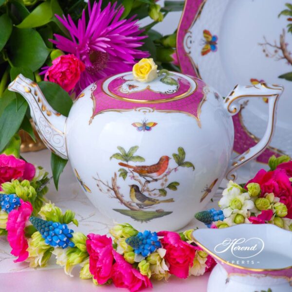 Tea Set for 2 Persons - Rothschild Bird Purple Fish Scale RO-EOP decor. Herend porcelain tableware. Hand painted