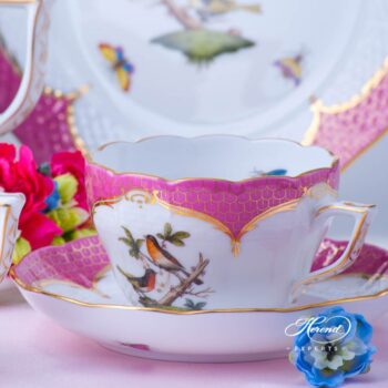 Tea Set for 2 Persons - Rothschild Bird Purple Fish Scale RO-EOP decor. Herend porcelain tableware. Hand painted