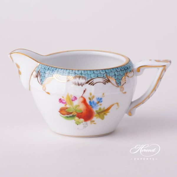 Creamer 649-0-00 CFR-ET Fruits w. Turquoise Fish Scale design. Herend fine china tableware. Hand painted