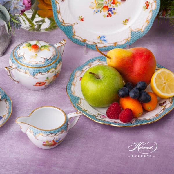 Creamer 649-0-00 CFR-ET Fruits w. Turquoise Fish Scale design. Herend fine china tableware. Hand painted