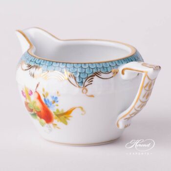 Creamer 649-0-00 CFR-ET Fruits w. Turquoise Fish Scale design. Herend fine china tableware. Hand painted