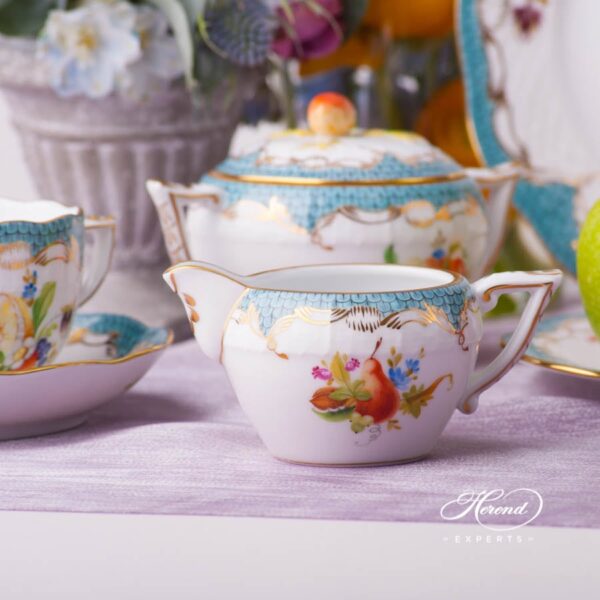 Creamer 649-0-00 CFR-ET Fruits w. Turquoise Fish Scale design. Herend fine china tableware. Hand painted