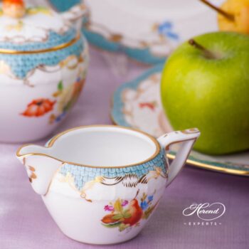 Creamer 649-0-00 CFR-ET Fruits w. Turquoise Fish Scale design. Herend fine china tableware. Hand painted