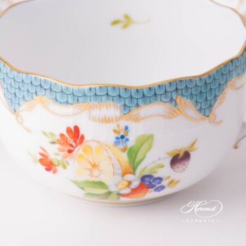 Tea Cup with Saucer 724-0-00 CFR-ET Fruits with Turquoise Fish Scale design. Herend fine china tableware. Hand painted. CFR-ET #2 motif