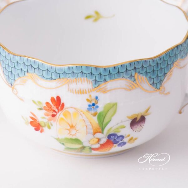 Tea Cup with Saucer 724-0-00 CFR-ET Fruits with Turquoise Fish Scale design. Herend fine china tableware. Hand painted. CFR-ET #2 motif
