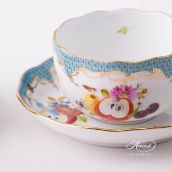 Tea Cup with Saucer 724-0-00 CFR-ET Fruits with Turquoise Fish Scale design. Herend fine china tableware. Hand painted. CFR-ET #10 motif