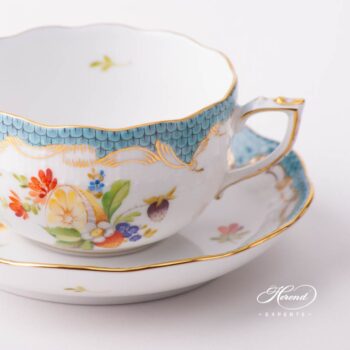 Tea Cup with Saucer 724-0-00 CFR-ET Fruits with Turquoise Fish Scale design. Herend fine china tableware. Hand painted. CFR-ET #2 motif