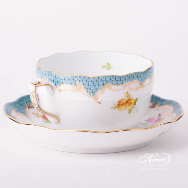 Tea Cup with Saucer 724-0-00 CFR-ET Fruits with Turquoise Fish Scale design. Herend fine china tableware. Hand painted. CFR-ET #2 motif