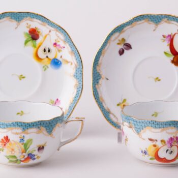 Tea Cup with Saucer 724-0-00 CFR-ET Fruits with Turquoise Fish Scale design. Herend fine china tableware. Hand painted