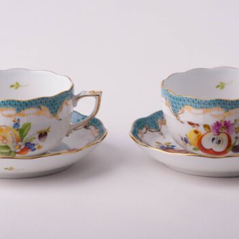 Tea Cup with Saucer 724-0-00 CFR-ET Fruits with Turquoise Fish Scale design. Herend fine china tableware. Hand painted