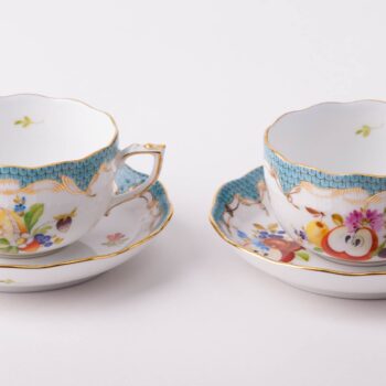 Tea Cup with Saucer 724-0-00 CFR-ET Fruits with Turquoise Fish Scale design. Herend fine china tableware. Hand painted