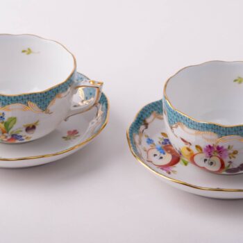 Tea Cup with Saucer 724-0-00 CFR-ET Fruits with Turquoise Fish Scale design. Herend fine china tableware. Hand painted
