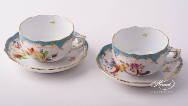 Tea Cup with Saucer 724-0-00 CFR-ET Fruits with Turquoise Fish Scale design. Herend fine china tableware. Hand painted