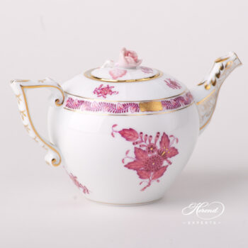 Miniature Tea Pot w. Rose Knob 608-0-09 AP2 Chinese Bouquet Raspberry / Apponyi Light Purple design. Herend fine china tableware. Hand painted