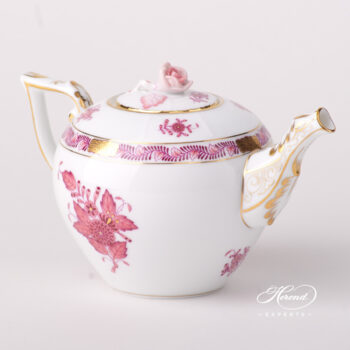 Miniature Tea Pot w. Rose Knob 608-0-09 AP2 Chinese Bouquet Raspberry / Apponyi Light Purple design. Herend fine china tableware. Hand painted