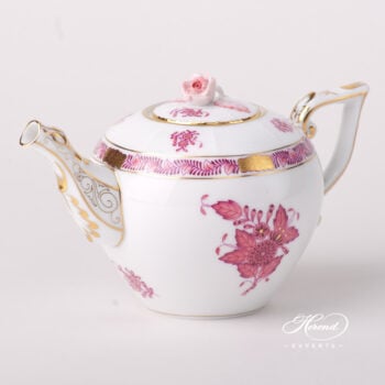 Miniature Tea Pot w. Rose Knob 608-0-09 AP2 Chinese Bouquet Raspberry / Apponyi Light Purple design. Herend fine china tableware. Hand painted