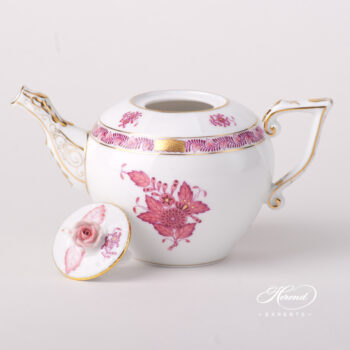 Miniature Tea Pot w. Rose Knob 608-0-09 AP2 Chinese Bouquet Raspberry / Apponyi Light Purple design. Herend fine china tableware. Hand painted