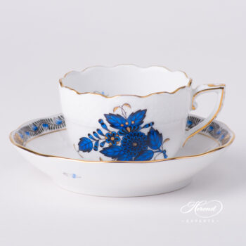 Coffee / Espresso Cup w. Saucer 711-0-00 AB3-X1 Chinese Bouquet Navy Blue / Apponyi Dark Blue design. Herend fine china