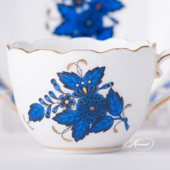 Coffee / Espresso Cup w. Saucer 711-0-00 AB3-X1 Chinese Bouquet Navy Blue / Apponyi Dark Blue design. Herend fine china