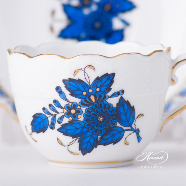 Coffee / Espresso Cup w. Saucer 711-0-00 AB3-X1 Chinese Bouquet Navy Blue / Apponyi Dark Blue design. Herend fine china