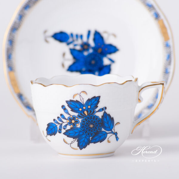 Coffee / Espresso Cup w. Saucer 711-0-00 AB3-X1 Chinese Bouquet Navy Blue / Apponyi Dark Blue design. Herend fine china