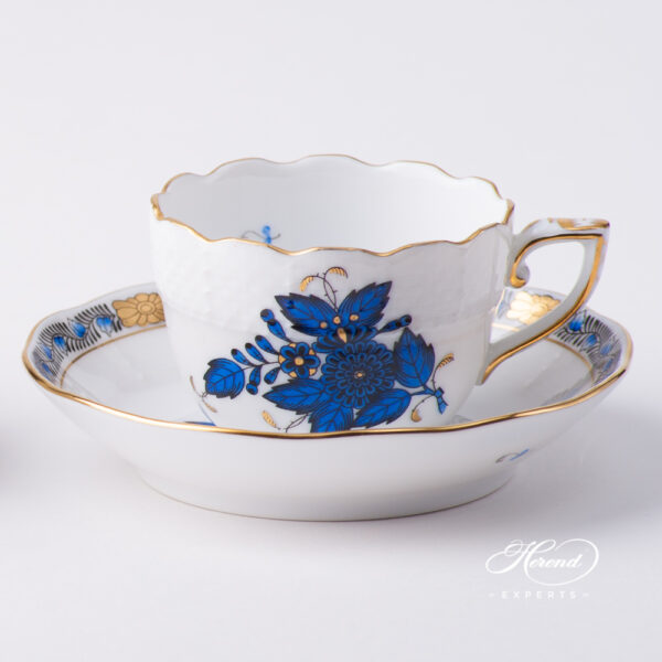 Coffee / Espresso Cup w. Saucer 711-0-00 AB3-X1 Chinese Bouquet Navy Blue / Apponyi Dark Blue design. Herend fine china