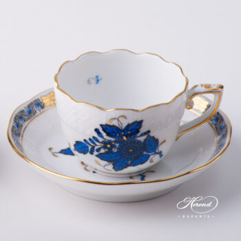 Coffee / Espresso Cup w. Saucer 711-0-00 AB3-X1 Chinese Bouquet Navy Blue / Apponyi Dark Blue design. Herend fine china