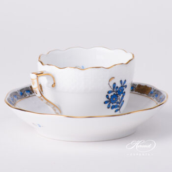 Coffee / Espresso Cup w. Saucer 711-0-00 AB3-X1 Chinese Bouquet Navy Blue / Apponyi Dark Blue design. Herend fine china