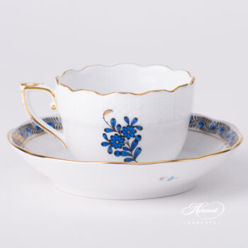Coffee / Espresso Cup w. Saucer 711-0-00 AB3-X1 Chinese Bouquet Navy Blue / Apponyi Dark Blue design. Herend fine china