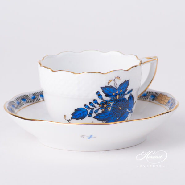 Coffee / Espresso Cup w. Saucer 711-0-00 AB3-X1 Chinese Bouquet Navy Blue / Apponyi Dark Blue design. Herend fine china