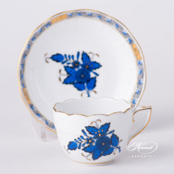 Coffee / Espresso Cup w. Saucer 711-0-00 AB3-X1 Chinese Bouquet Navy Blue / Apponyi Dark Blue design. Herend fine china