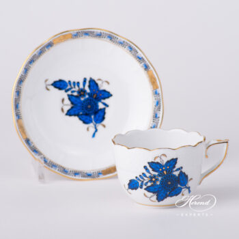 Coffee / Espresso Cup w. Saucer 711-0-00 AB3-X1 Chinese Bouquet Navy Blue / Apponyi Dark Blue design. Herend fine china