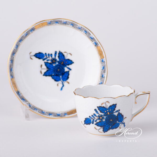 Coffee / Espresso Cup w. Saucer 711-0-00 AB3-X1 Chinese Bouquet Navy Blue / Apponyi Dark Blue design. Herend fine china