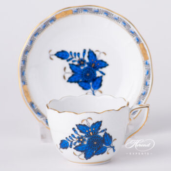 Coffee / Espresso Cup w. Saucer 711-0-00 AB3-X1 Chinese Bouquet Navy Blue / Apponyi Dark Blue design. Herend fine china