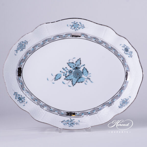 Oval Dish 211-0-00 ATQ3-PT Chinese Bouquet / Apponyi Turquoise w. Platinum pattern. Herend fine china