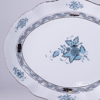 Oval Dish 211-0-00 ATQ3-PT Chinese Bouquet / Apponyi Turquoise w. Platinum pattern. Herend fine china