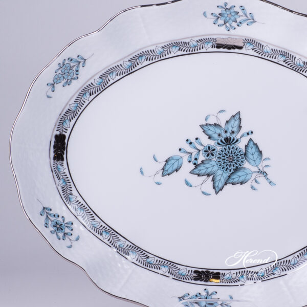 Oval Dish 211-0-00 ATQ3-PT Chinese Bouquet / Apponyi Turquoise w. Platinum pattern. Herend fine china