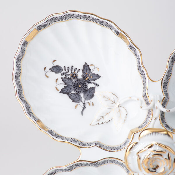 Fancy Dish w. Rose Handle 7532-0-09 ANG Chinese Bouquet / Apponyi Black design. Herend fine china