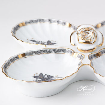 Fancy Dish w. Rose Handle 7532-0-09 ANG Chinese Bouquet / Apponyi Black design. Herend fine china