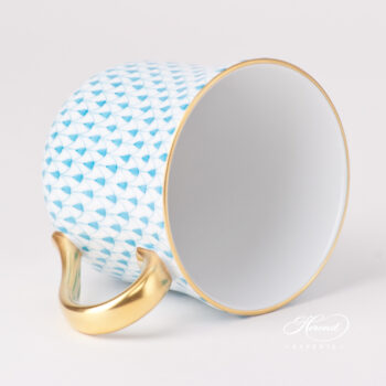 Milk Mug / Breakfast Cup - Herend porcelain 2729-0-00 VHTQ - Turquoise Fishnet design.