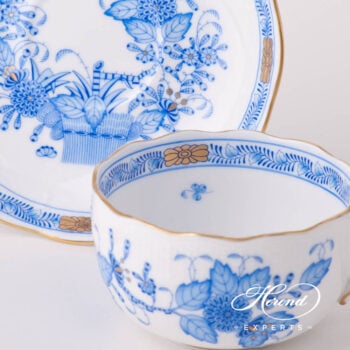Tea Cup w. Saucer 724-0-00 FB Indian Basket Blue pattern. Herend fine china hand painted. Classical style tableware