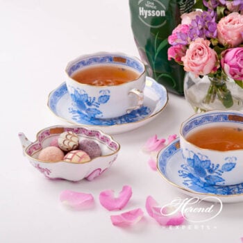 Tea Cup w. Saucer 724-0-00 FB Indian Basket Blue pattern. Herend fine china hand painted. Classical style tableware