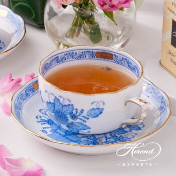 Tea Cup w. Saucer 724-0-00 FB Indian Basket Blue pattern. Herend fine china hand painted. Classical style tableware