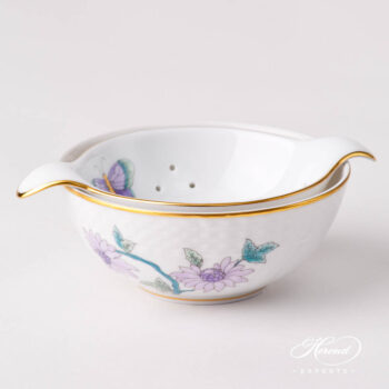 Tea Strainer w. Cup 1453-0-00 EVICTP2 and 1454-0-00 EVICTF2 Royal Garden Turquoise patterns. Herend fine china tableware
